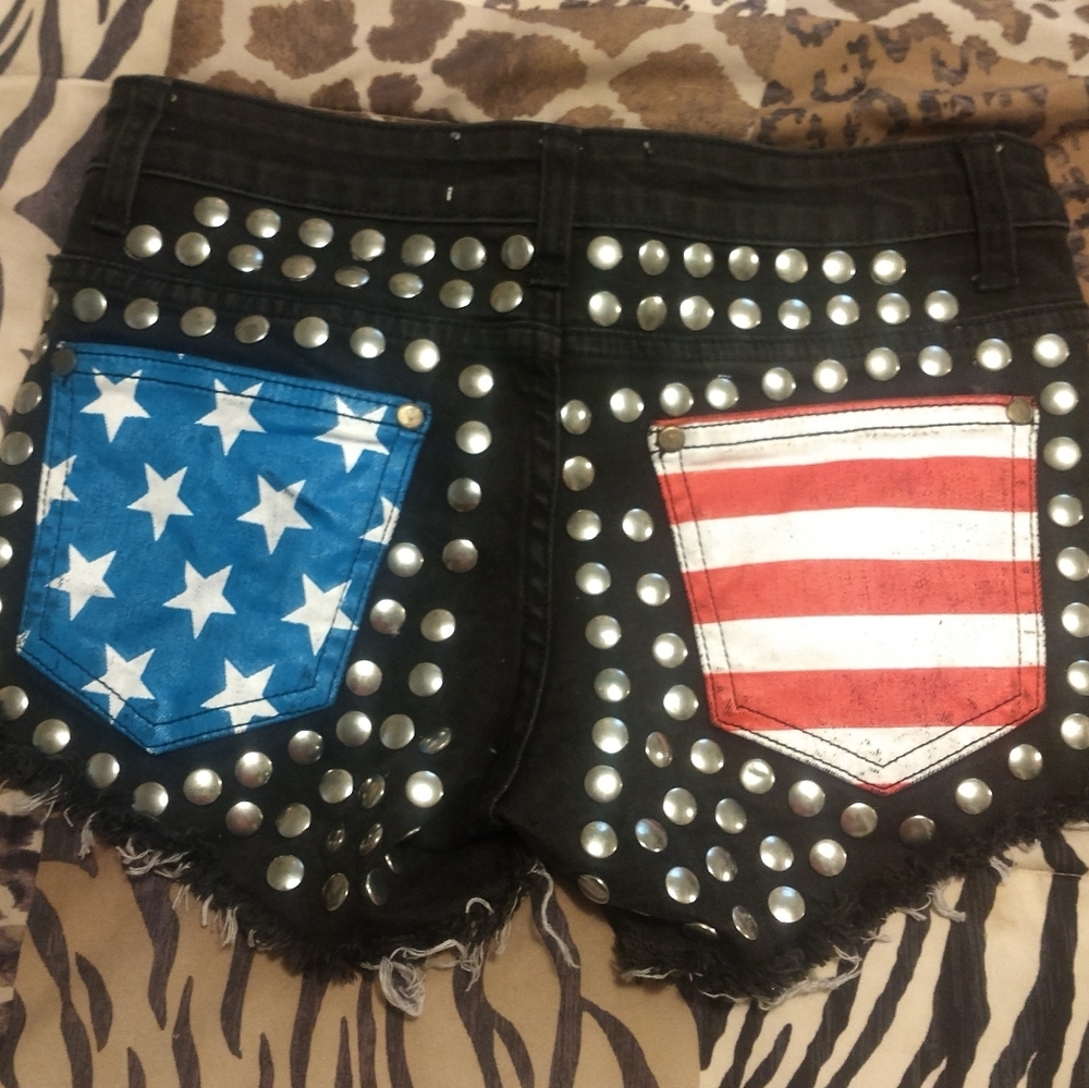 American Flag Print Denim Shorts
